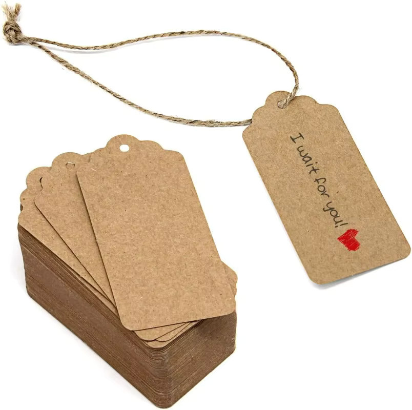 100 Stück Kraftpapier-Tags in Braun mit Schnüren als leere DIY-Geschenkanhänger und Verpackungsetiketten - Bild 2