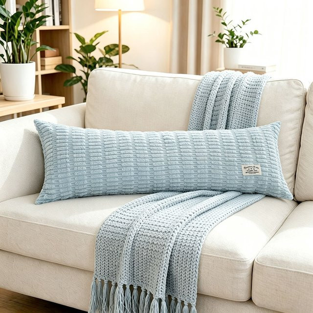 CANIRICA Cord-Körperkissenbezug in Hellblau, Rechteckiges Dekokissen aus Cord, B/H: 35 x 90 cm - Bild 1