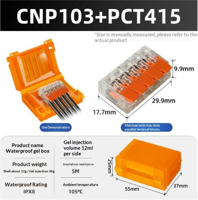 Set aus 1 wasserdichten Cnp106 IPX8 Mini Gel Drahtverbinder Anschlussdose von diaryasa in Orange aus Kunststoff für die universelle Outdoor-Verkabelung - Bild 1