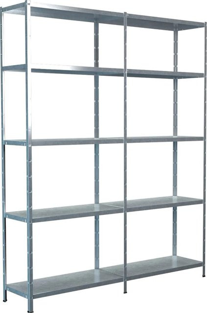 Schulte Steckregal-Set mit Anbauregal aus verzinktem Metall, Farbe Silber/Weiß, H x B x T: 200 x 160 x 35 cm - Bild 1