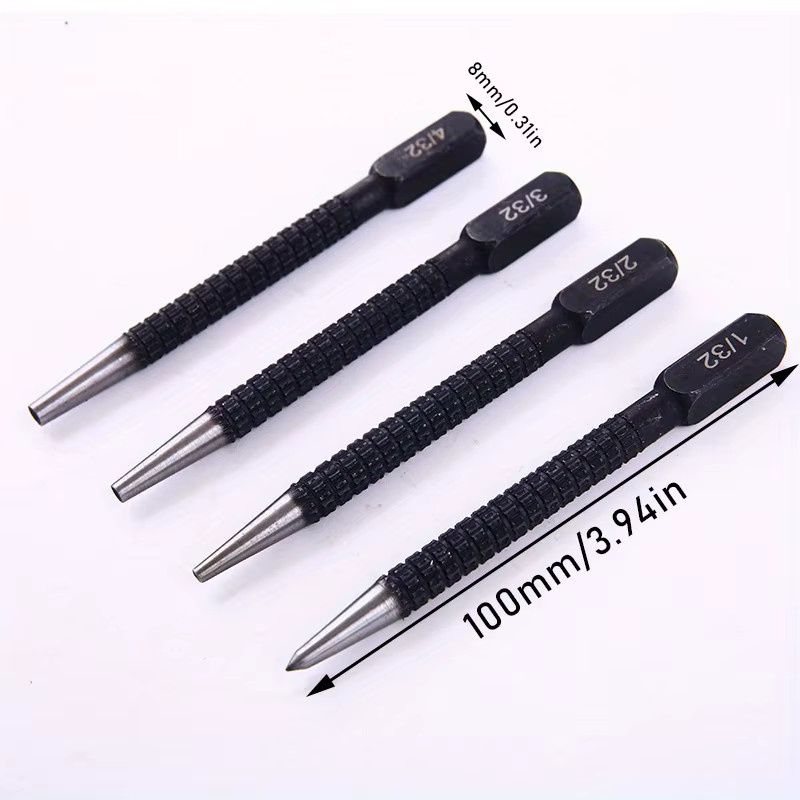 louCnloin 4er-Set Schnellarbeitsstahl-Nagelfixierer in Schwarz, manueller Locator und Punktstanzer für präzises Bohren, Set mit 1/32", 2/32", 3/32" und 4/32" - Bild 2