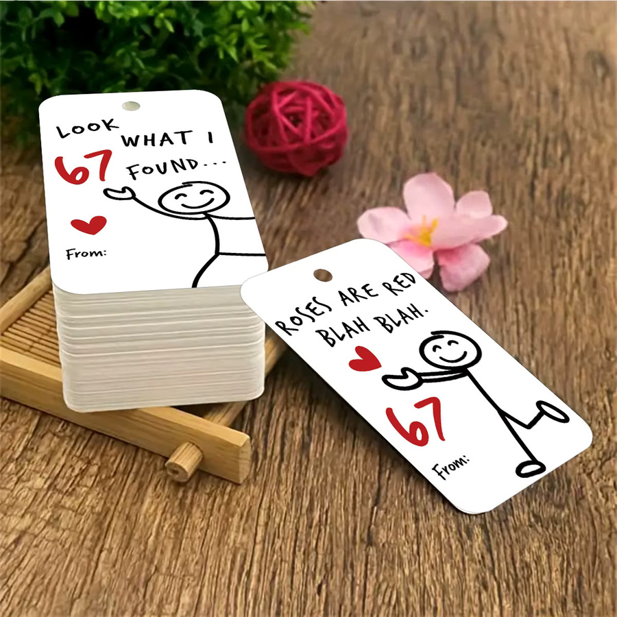 50 Stück Humor-Hängeetiketten mit Stick-Figuren Design in Weiß für Valentinstag, Hochzeitstag und Geschenke - Bild 2