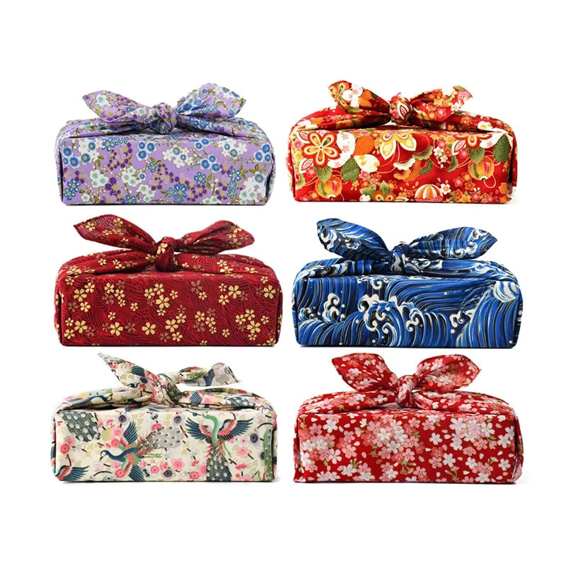 Japanisches Furoshiki Wickeltuch aus Baumwolle für Picknick und Geschenkverpackung, B/B: 70 x 70 cm, Mehrfarbig - Bild 5
