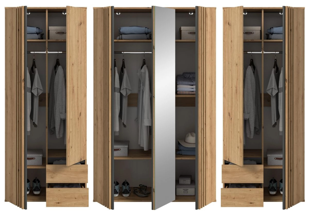Kleiderschrank Björke mit Spiegel und integrierten Schubladen in Artisan Eiche, B/H: 280 x 192 cm - Bild 4