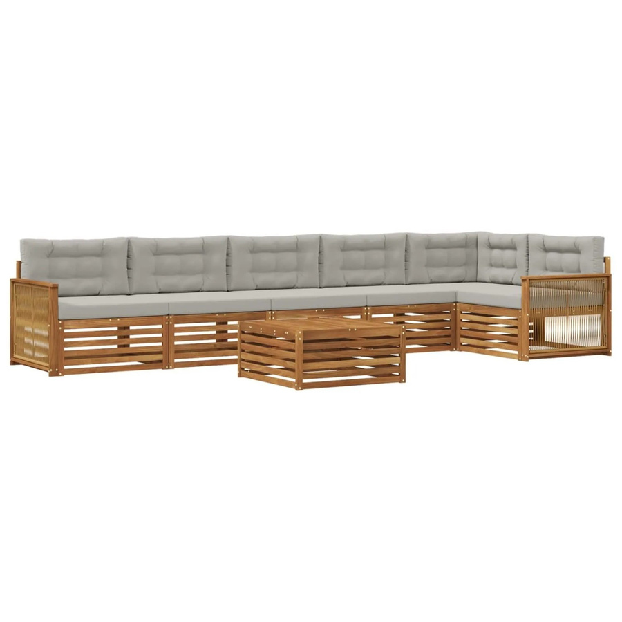 vidaXL Outdoor-Sofagarnitur L-Form aus Massivholz mit 7 Kissen in Natur und Grau - Bild 2