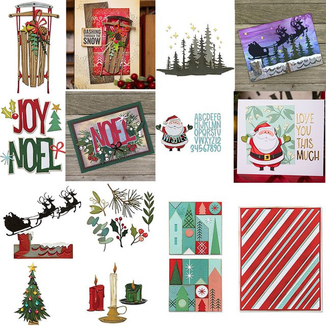 Metall-Stanztüllen-Set für DIY Scrapbooking und Bastelarbeiten mit Weihnachts-Motiven wie Tannenbaum, Schlitten und Santa Claus in Mehrfarbig - Bild 1