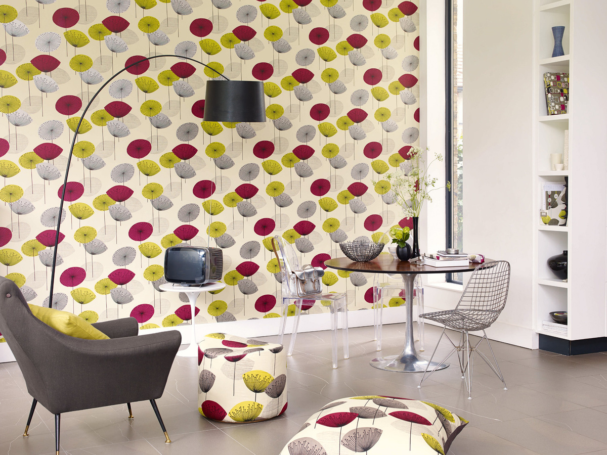 Sanderson Tapete Dandelion Clocks in Schwarz Johannisbeere mit floralem Botanik-Design - Bild 1
