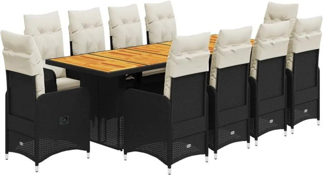 vidaXL 11-tlg Garten-Bistro-Set aus PE-Rattan und Akazienholz in Schwarz mit Kissen - Bild 1