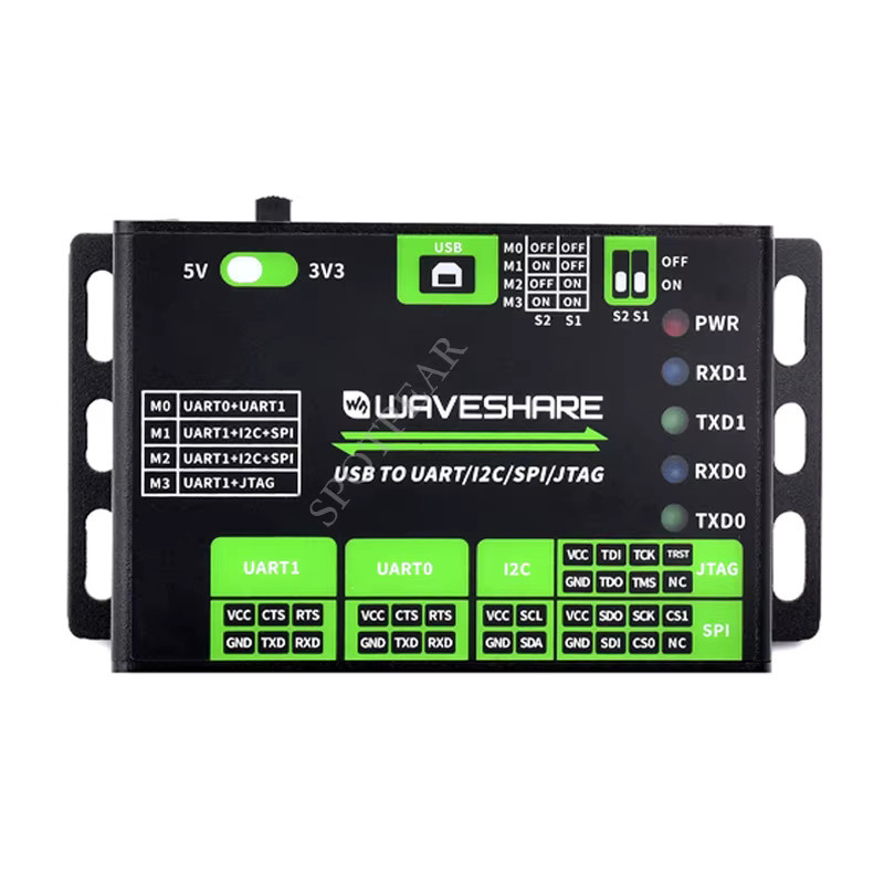 Spotpear USB-zu-UART/I2C/SPI/JTAG-Konverter in Schwarz mit Unterstützung für 3,3 V und 5 V sowie integrierten Schutzschaltungen - Bild 2
