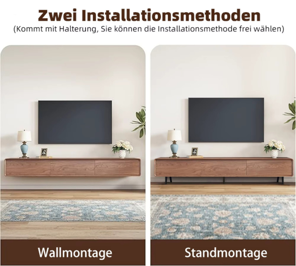 Hängendes Lowboard oleylucklive im Mid-Century Design mit 3 Schubladen, TV Schrank in Walnussoptik, Breite: 200 cm - Bild 2