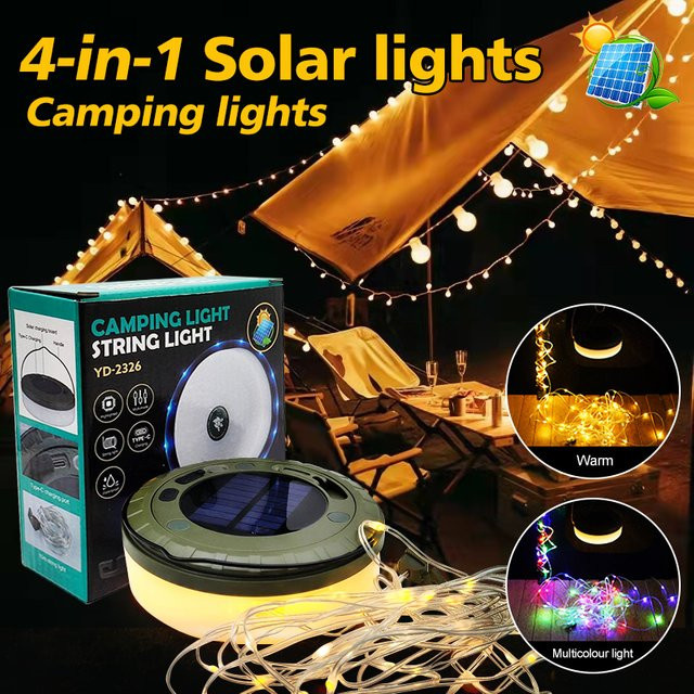 Solar LED Camping String Light RGB Atmosphäre Licht für Outdoor und Zelt, 10 Meter, Multicolour - Bild 1