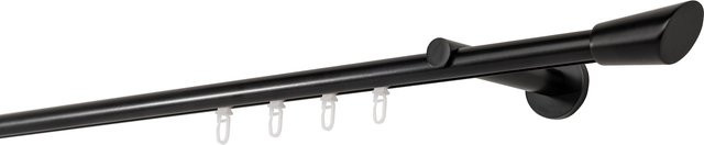 Ondeco Gardinenstange auf Maß Schwarz mit 1-läufigem Innenlauf 20mm und Wandträgern 12cm Länge, Breite: 260 cm - Bild 1