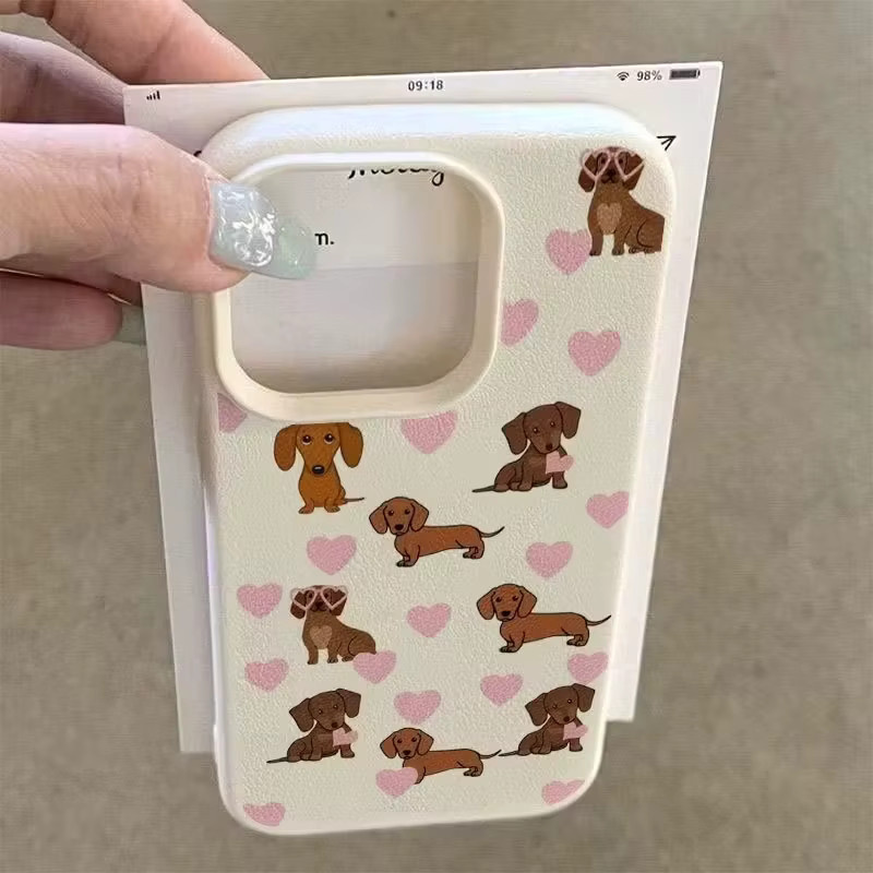 Weiche Handyhülle mit Dackel und Bär Muster für iPhone 16 Pro Max Air und weitere Modelle in Weiß - Bild 4
