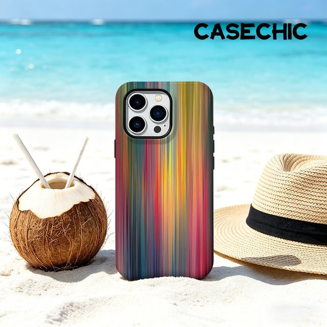 CaseChic MagSafe Schutzhülle mit Farbverlauf und vertikalen Streifen für iPhone 17 16 15 14 Pro Max Plus, matte stoßfeste PC-Hülle, Multicolour - Bild 1