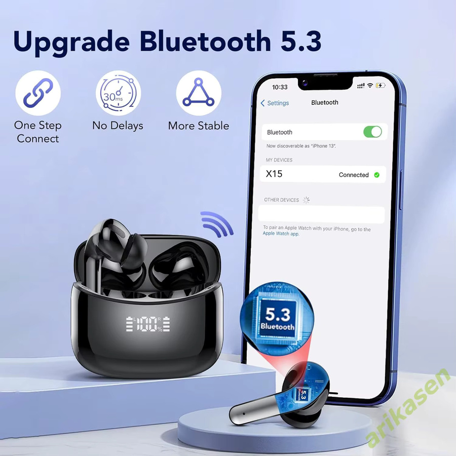 Arikasen Kabellose Bluetooth In-Ear Ohrhörer in Schwarz mit 52 Stunden Spielzeit, IPX7 Wasserdichtigkeit, 4 Mikrofonen und Geräuschunterdrückung inklusive LED-Anzeige und Ladeetui - Bild 5