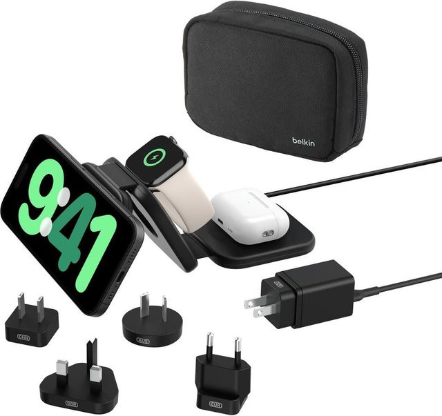 Belkin BoostCharge Pro Magnetische kabellose 3-in-1-Reiseladestation mit Qi2 (15 W), Schwarz - Bild 1
