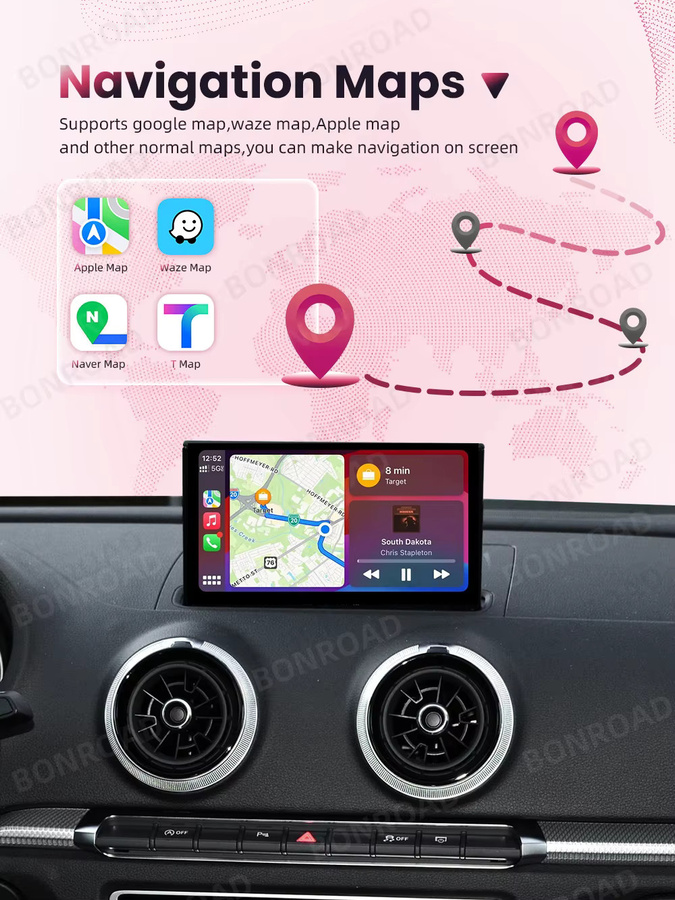 Bonroad Drahtloses CarPlay und Android Auto Modul für Audi A3 8V Q2 2013-2018 MIB MIB2 mit Mirror Link Airplay Bluetooth GPS Navigation in Schwarz - Bild 5