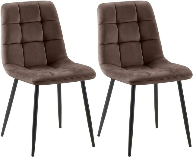 DELUKE 2er Set Esszimmerstühle FIGAD aus Samt in Braun mit Steppmuster, B/T/H: 45 x 55 x 84 cm - Bild 1