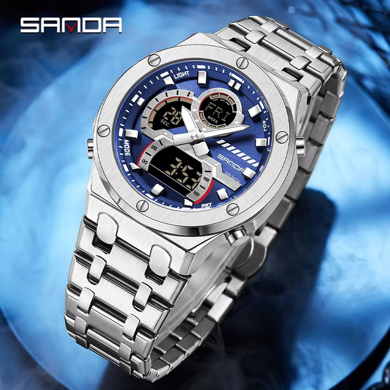 SANDA Chronograph Armbanduhr, Quarz, Edelstahl, Herren - Bild 2