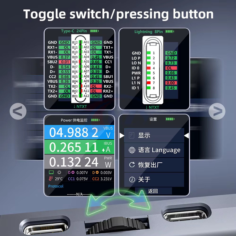 QianLi IBridge A3 Lightning Type-C Ladeanschluss-Analysator in Schwarz zur Fehlererkennung und Reparatur von iPhone Geräten - Bild 5