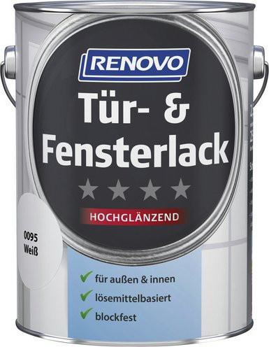 RENOVO Tür- und Fensterlack für Holz, hochglänzend und wetterfest, Weiss, 11,0 l - Bild 1