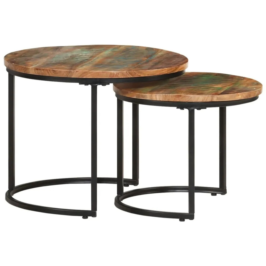 vidaXL Satztische aus Massivholz 2er-Set in Braun und Multicolour, runde Form - Bild 2