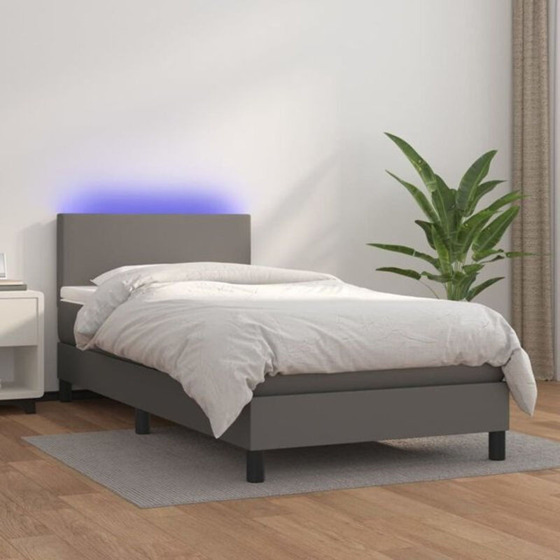 vidaxl Boxspringbett mit Matratze in Grau aus Kunstleder, B/T/H: 90 x 200 x 78 cm - Bild 1