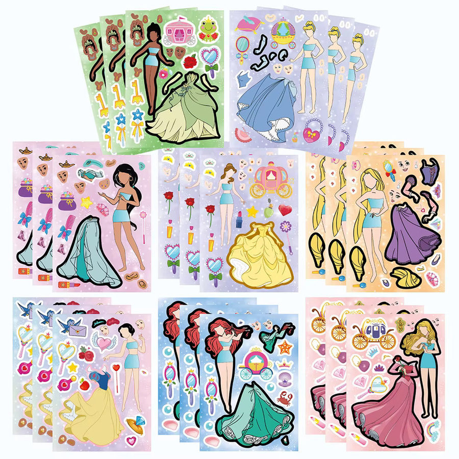 Disney Prinzessin Puzzle-Aufkleber, Belle Ariel, 8/16 Blatt - Bild 2