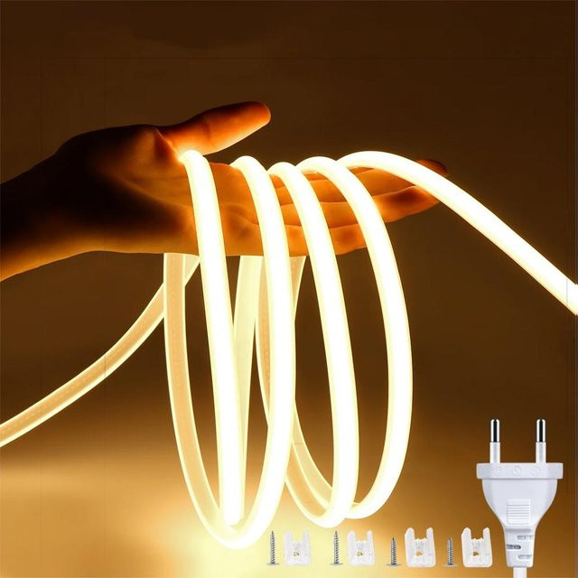 MnnWuu COB LED Streifen Licht IP67 mit EU-Netzstecker, flexibler linearer LED Streifen in Weiß, wählbar zwischen 3000K, 4000K und 6000K, 220V - Bild 1