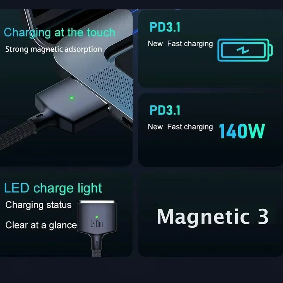 USB-C zu magnetisches Safe 3 Ladekabel 140W 2M für MacBook Air und Pro, Farbe: Blau - Bild 4