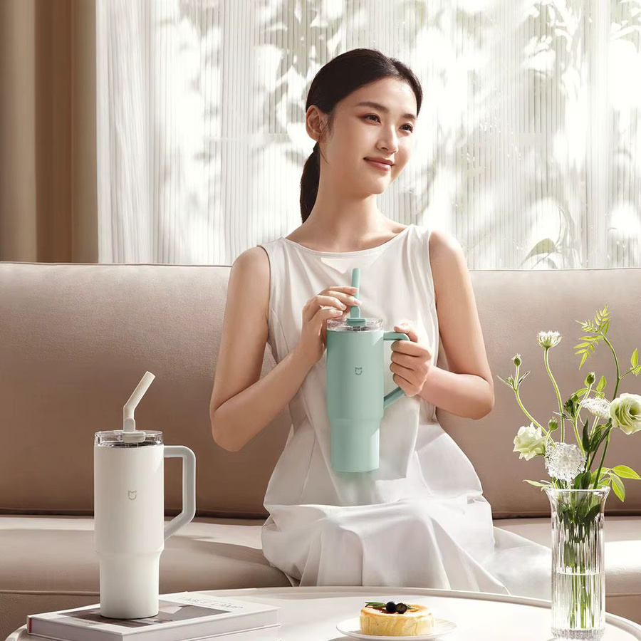 Xiaomi Strohhalmbecher aus 316L-Edelstahl mit Isolierung, 1 l, Weiß/Grün - Bild 2