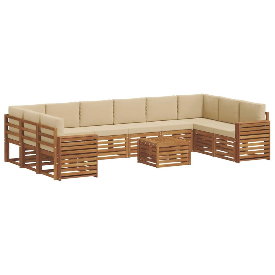 vidaXL Sofagarnitur aus Massivholz Akazie in Natur und Beige, 11-teiliges Set mit Polsterung und Kissen im modernen Latten-Design - Bild 2