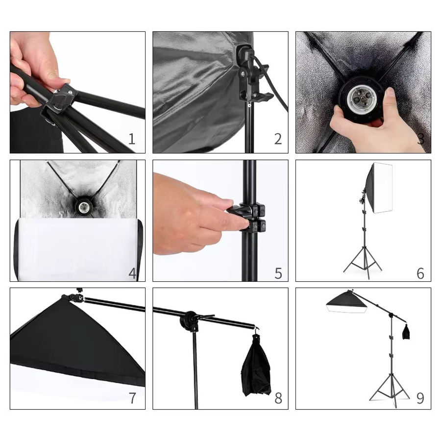 Professionelles Softbox-Beleuchtungsset in Schwarz mit Stativarm und LED-Lampen E27-Fassung, B/H: 50 x 70 cm - Bild 3