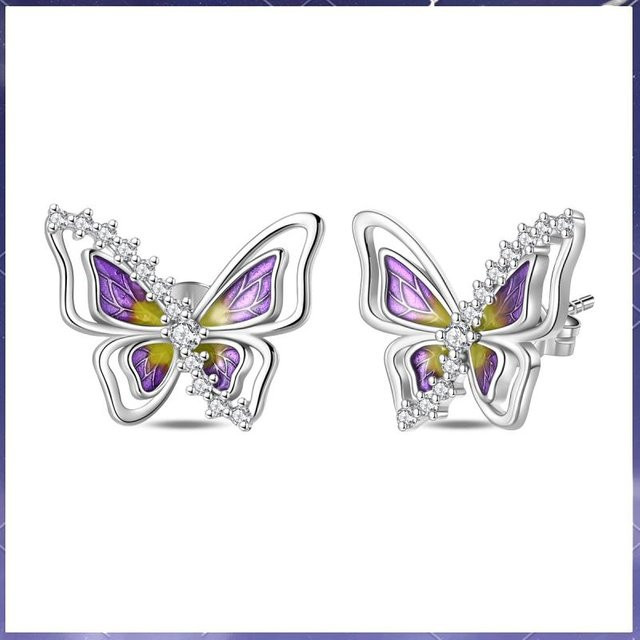 Ohrringe Schmetterling, 925 Silber, Lila, Zirkonia, Damen - Bild 1