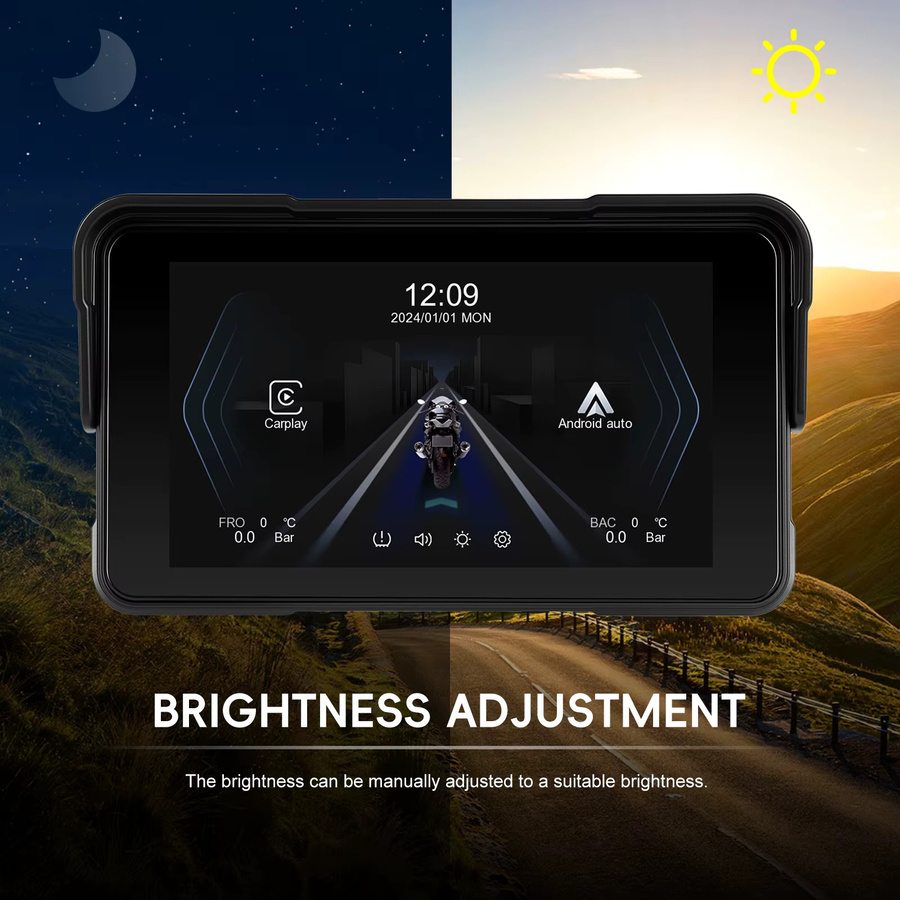 Podofo 5 Zoll Motorrad-Dashcam-Monitor mit Carplay und Android Auto, IP68 wasserdichter Bluetooth Smart Screen DVR Videorekorder in Schwarz - Bild 3