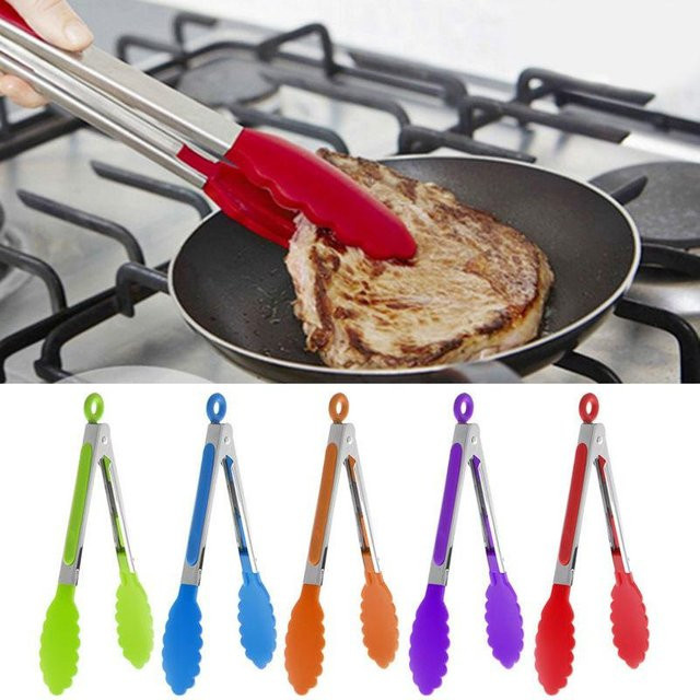Hi-Q MINI Silikon-Grillzange mit Edelstahlgriff in Blau zum Kochen und Servieren von Speisen - Bild 1