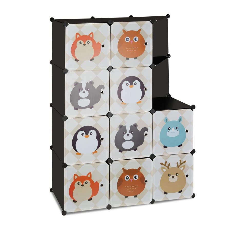Relaxdays Steckregal für das Kinderzimmer aus Metall und Kunststoff in Schwarz mit Tiermotiven, H x B x T: 145 x 110,5 x 46,5 cm - Bild 2