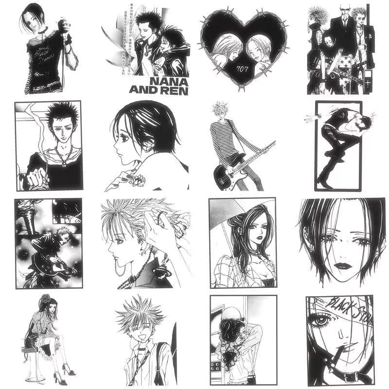 GOGOTU 64er Set Anime NANA Aufkleber in Schwarz und Weiß, wasserfeste PVC Graffiti Sticker zur DIY Dekoration für Laptop, Telefon und Schreibwaren - Bild 4