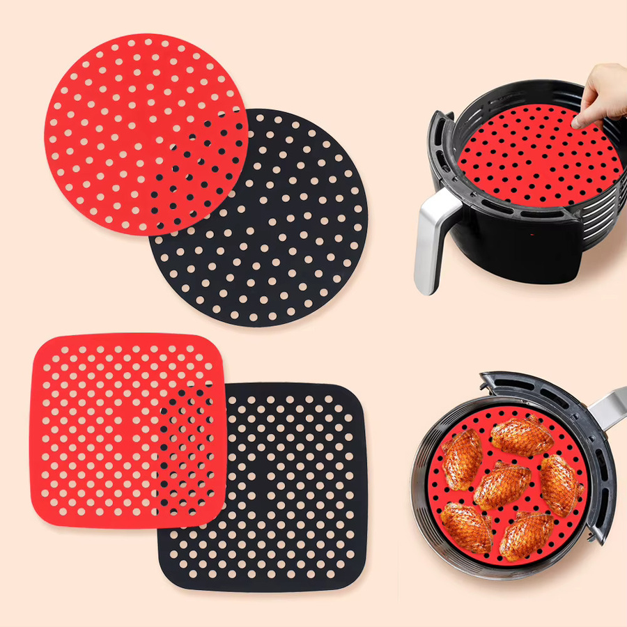 Wiederverwendbare Silikon-Luftfritteusenmatte in Rot, antihaftbeschichtete Backunterlage und Ölmatte für die Küche - Bild 5