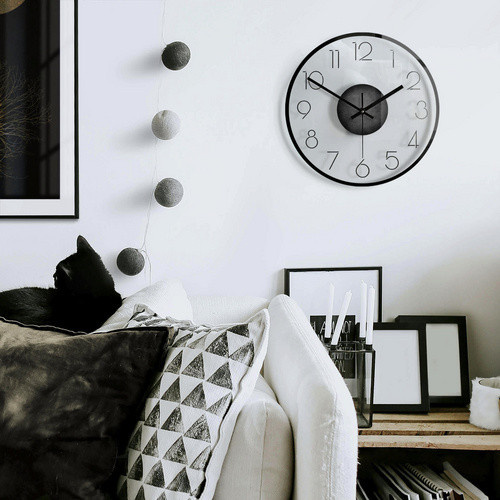 K&L Wall Art Moderne Wanduhr aus Glas in Transparent/Schwarz, Durchmesser: 30 cm - Bild 3