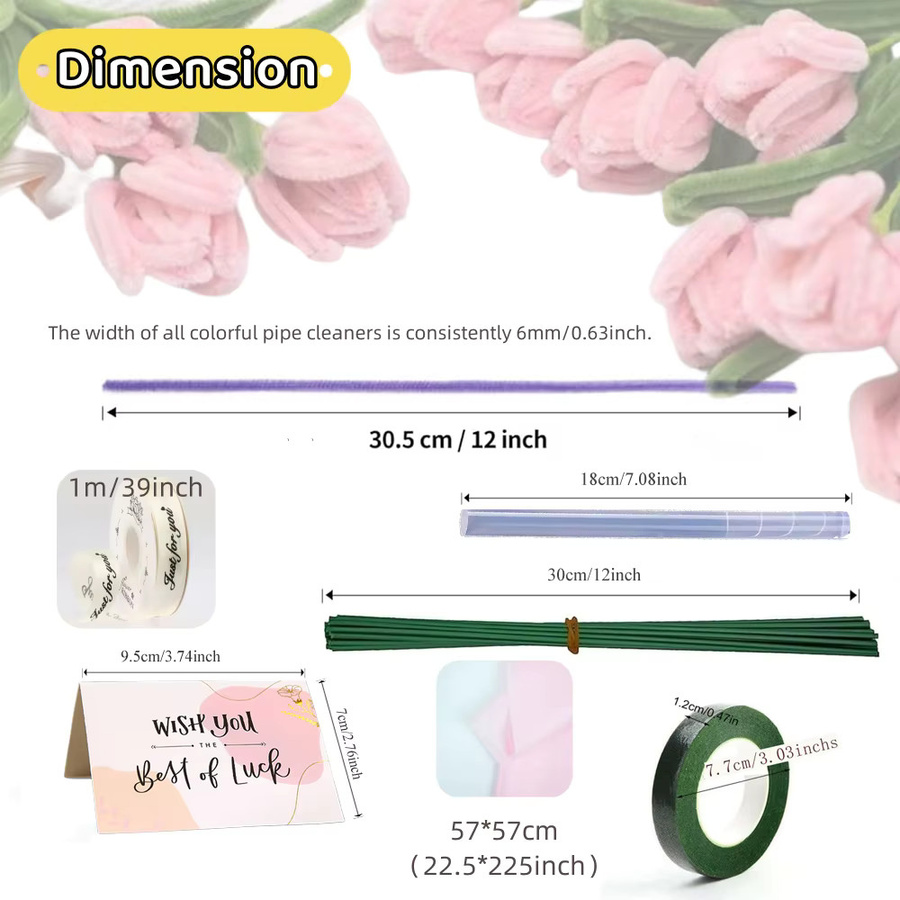 200 Stück Pfeifenreiniger Bastelset in Pink mit Metallstäben und Zubehör - Bild 2