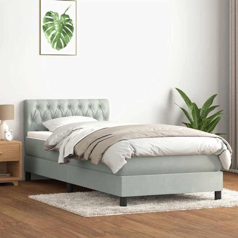 Vidaxl Boxspringbett mit Matratze in Grau aus Samt, B/L: 80 x 220 cm - Bild 1