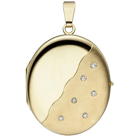 Colfem Anhänger Medaillon oval, 585 Gelbgold, mattiert, 6 Diamanten - Bild 1