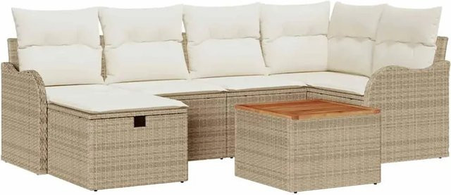 vidaXL Garten-Sofa-Set aus Polyrattan in Beige, 7-teilig mit Kissen und integriertem Stauraum - Bild 1