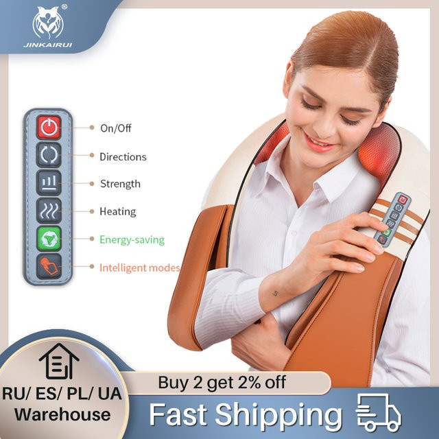 Jinkairui Elektrischer U-Form Shiatsu Massage Schal mit Infrarot-Heizfunktion zur Schmerzlinderung für Nacken, Schulter und Rücken - Bild 1