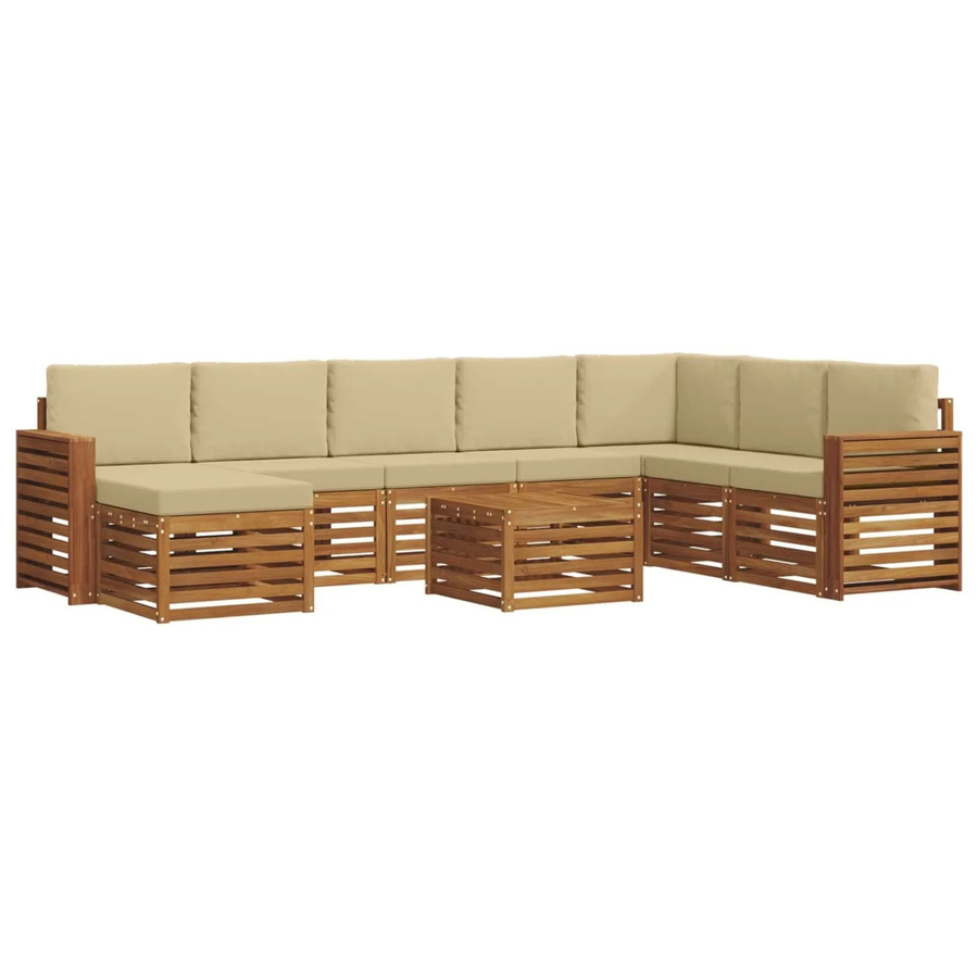 vidaXL Sofagarnitur 9-teilig aus Massivholz Akazie in Natur und Beige mit Polsterung und Kissen - Bild 2