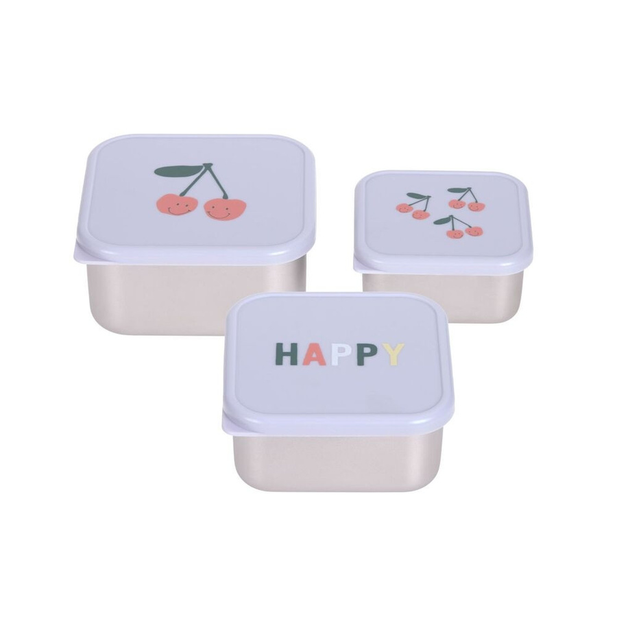 Lässig Snackbox Brotdose für Kinder 3er Set Edelstahl Happy Fruits Cherry Multicolor - Bild 1