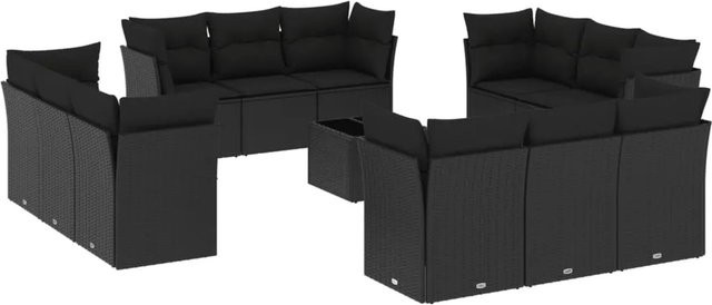 vidaXL 13-teilige Garten-Sofagarnitur aus Poly-Rattan mit Kissen in Schwarz - Bild 1