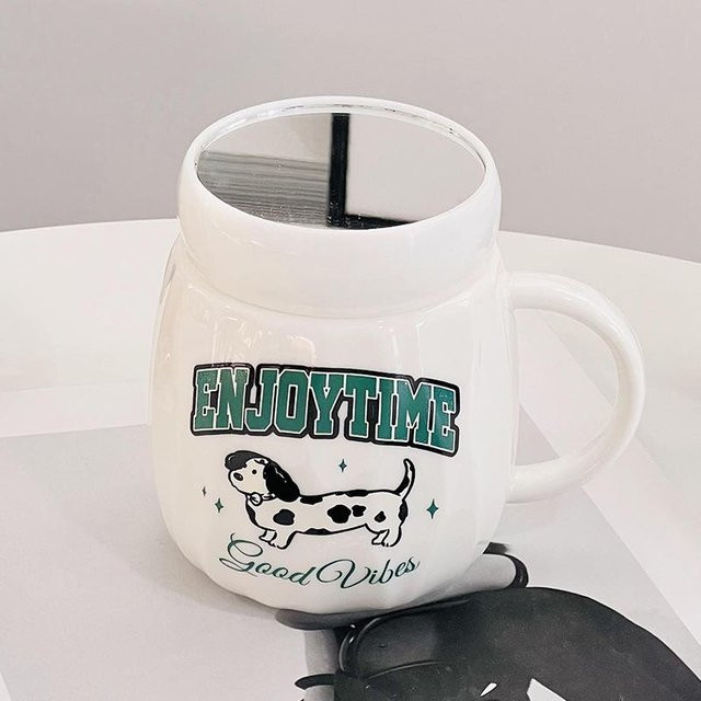 Keramiktasse mit Deckel von Yiran Furniture in Weiß, Cartoon-Tier-Design, 400 ml - Bild 1