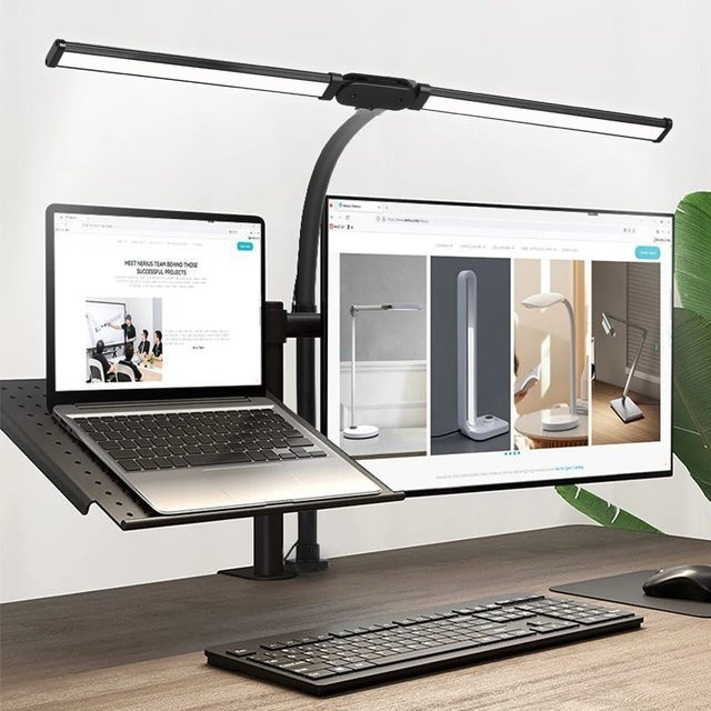 DBF LED Clip Schreibtischlampe mit zwei Köpfen, dimmbar, Schwarz - Bild 1